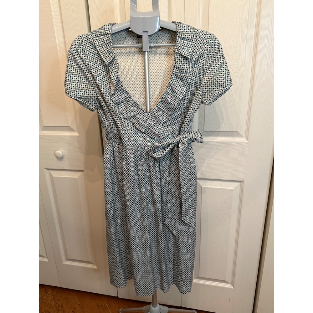 J. Crew 100% Silk Wrap Dress Geometric Print Short‎ Sleeve Size 6